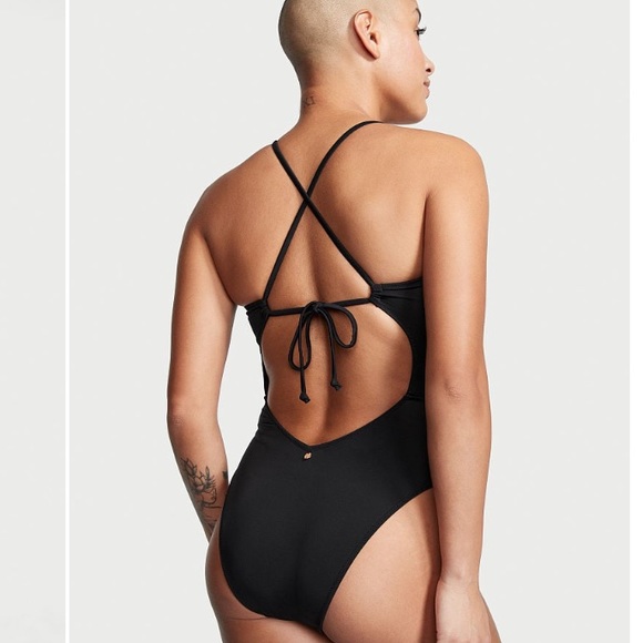 NWT Victoria’s Secret Ruched Shine Cut Out One Piece Swimsuit - Picture 2 of 7